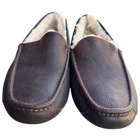 UGG Mens Shearling Lined Leather Slippers Size 9 UK 8 EU 42 - Picture 2 of 13